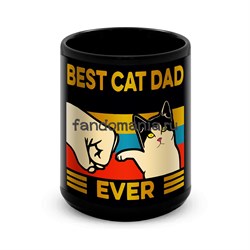 Большая черная кружка "Best cat dad ever" 11643 - фото 27440