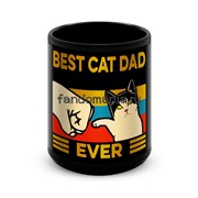 Большая черная кружка "Best cat dad ever" 11643
